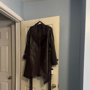 Elegant Brown Women's Vegan Leather Trench Coat